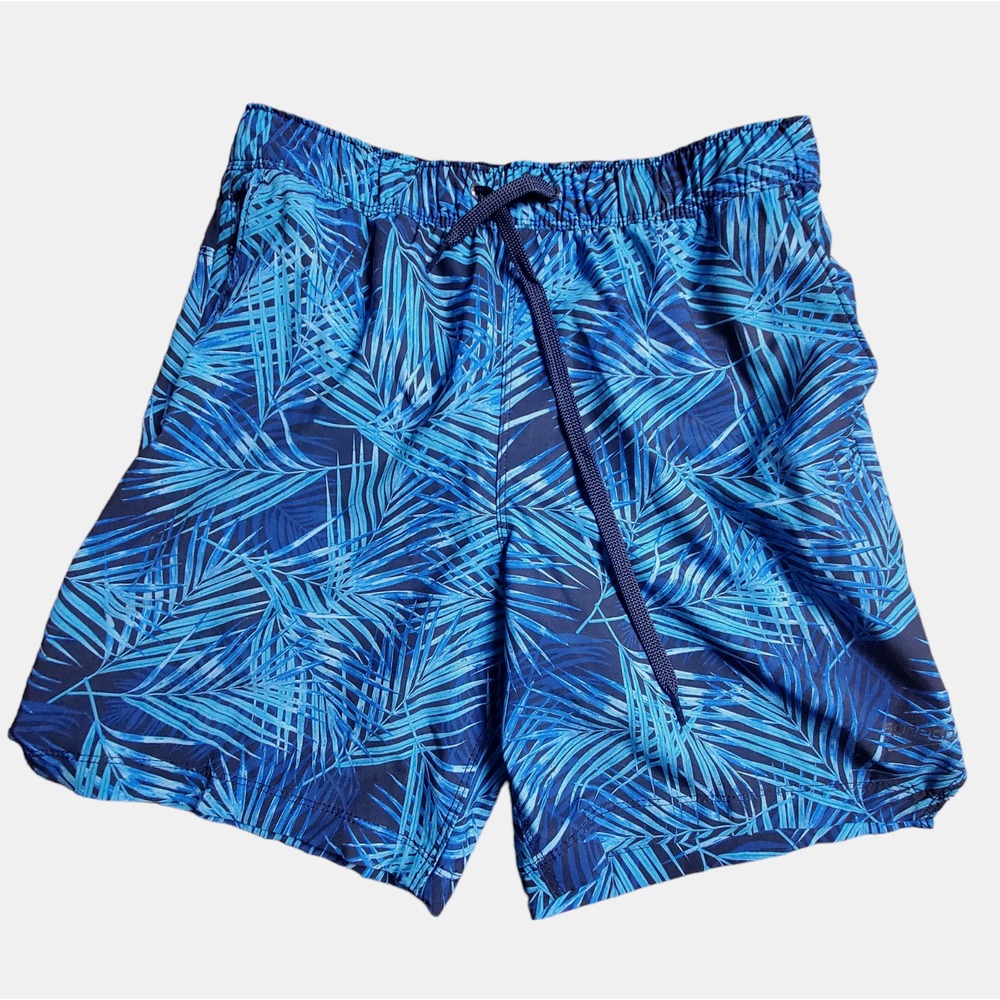 Speedo Comfort Liner‎ 18" Mens Fitness Shorts Size S Blue Palm Leaves Pattern